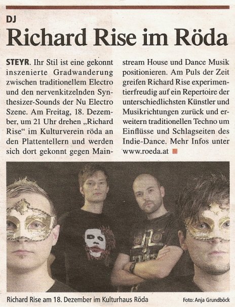 Richard Rise Zeitungsartikel Electronic Music Röda Steyr